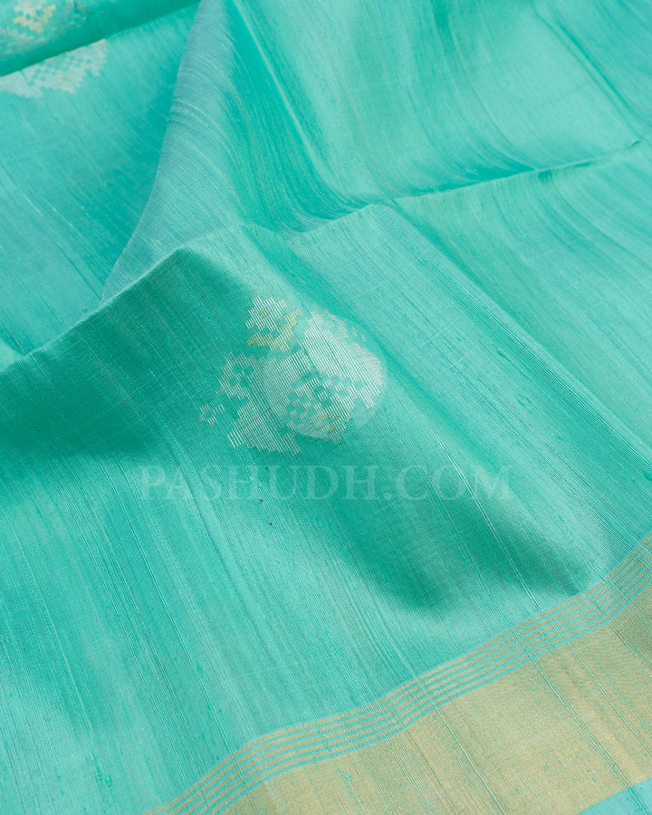 Sky Blue and Lavender Dupion Soft Silk Saree - AC22
