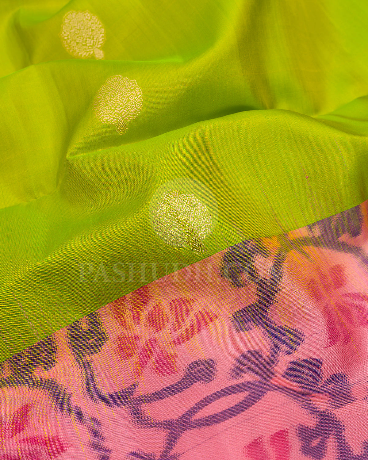 Parrot Green and Baby Pink Soft Silk Saree - AC64