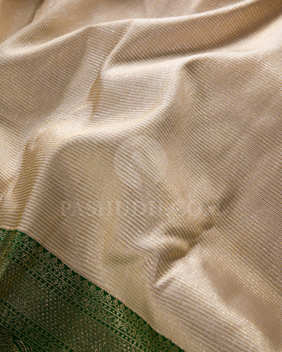 Off White And Forest Green Kanjivaram Silk Saree - S1234(D)