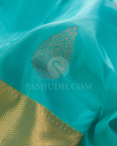 Turquoise Blue And Dual shaded Green Kanjivaram Silk Saree - BKF22