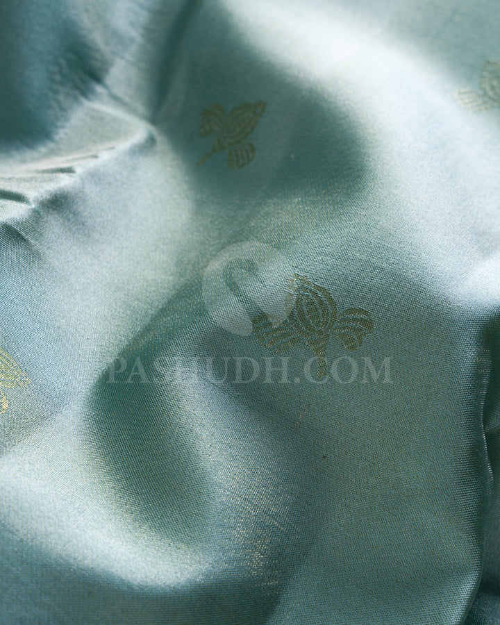 Sky Blue And Pear Green Shimmer Kanjivaram Silk Saree - DJ350(B)