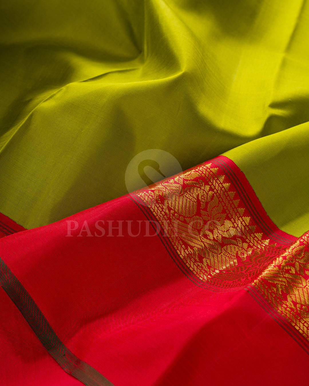 Olive Green And Red Kanjivaram Silk Saree - BKF19