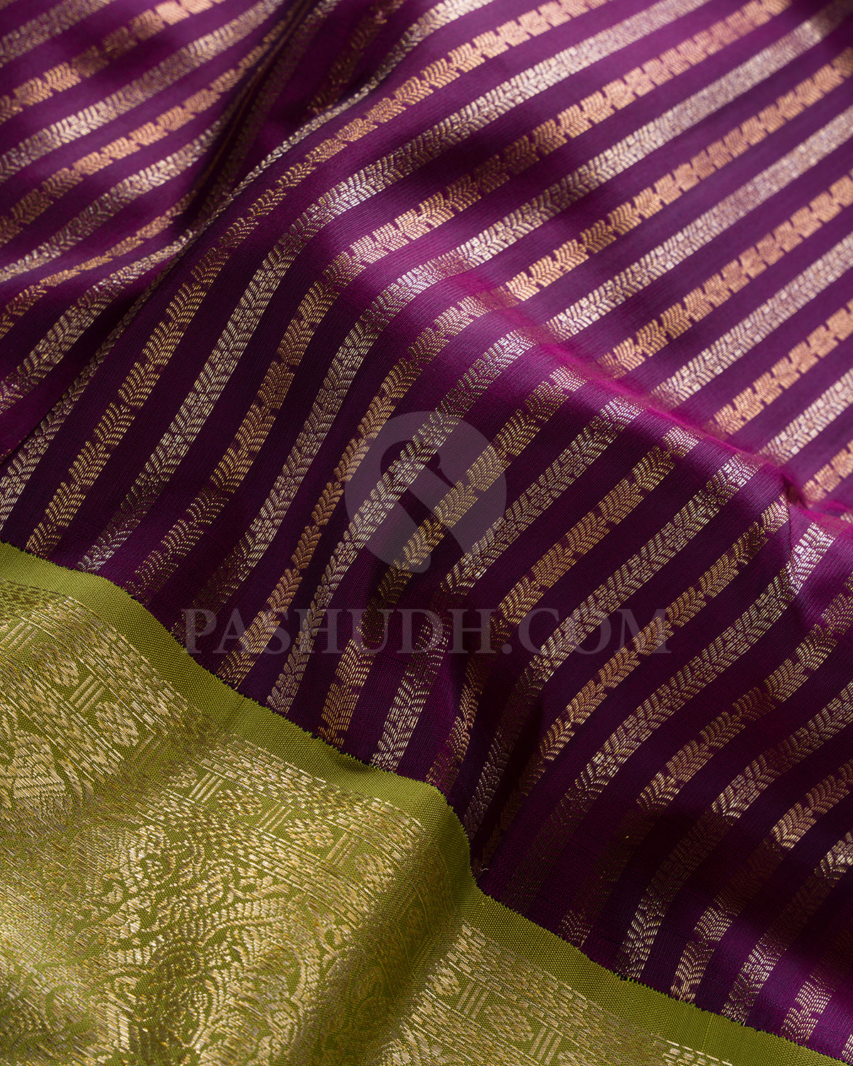 Violet And Pear Green Kanjivaram Silk Saree - S1179(B)