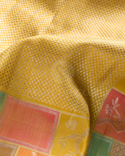 Chartreuse Yellow And Multicoloured Pure Zari Kanjivaram Silk Saree - P165(A)