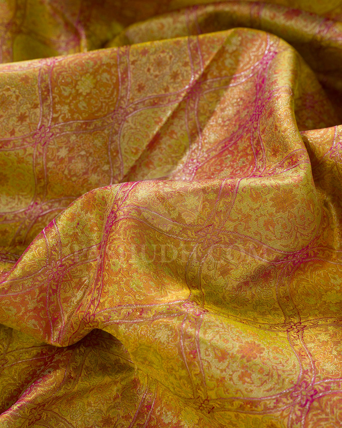 Dual Toned Yellow And Rani Pink Kanjivaram Silk Saree - D601(B)