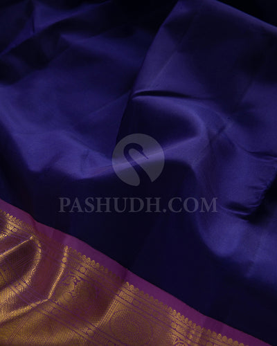 Dark Blue And Lavender Traditional Kanjivaram Silk Saree - SVJ71