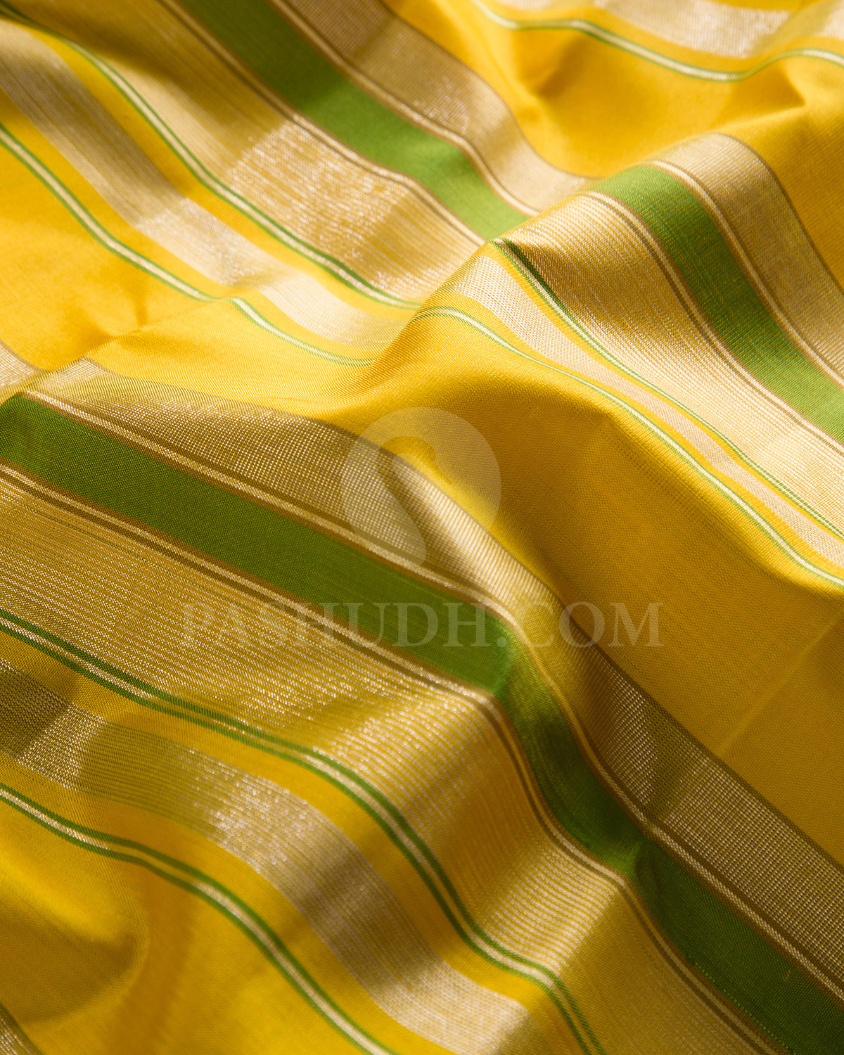 Mustard Yellow, Green And Peachy Pink Traditional Kanjivaram Silk Saree - AK16