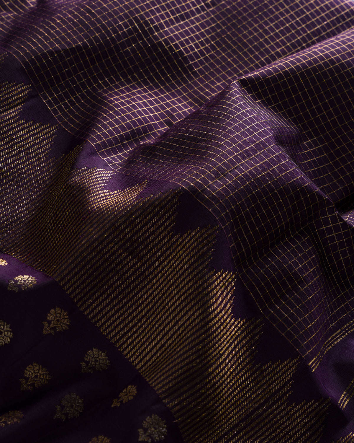 Eggplant Purple and Golden Ivory Kanjivaram Silk Saree - S1034(C)