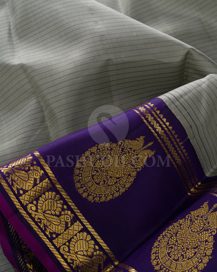 Grey And Midnight Blue Kanjivaram Silk Saree - BKF21