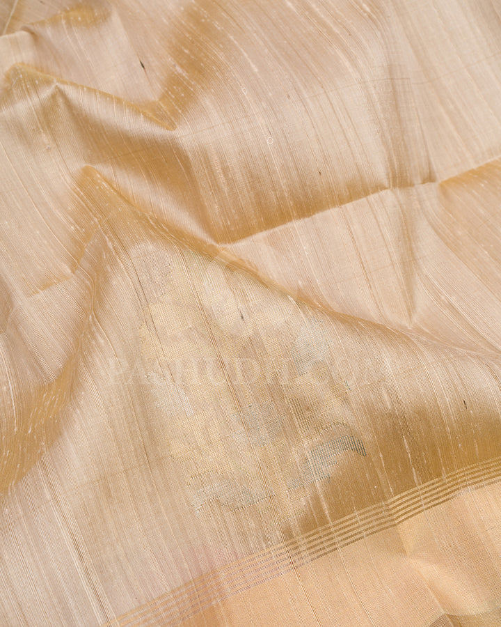 Golden Beige and Orangish Pink Dupion Soft Silk Saree -AC40
