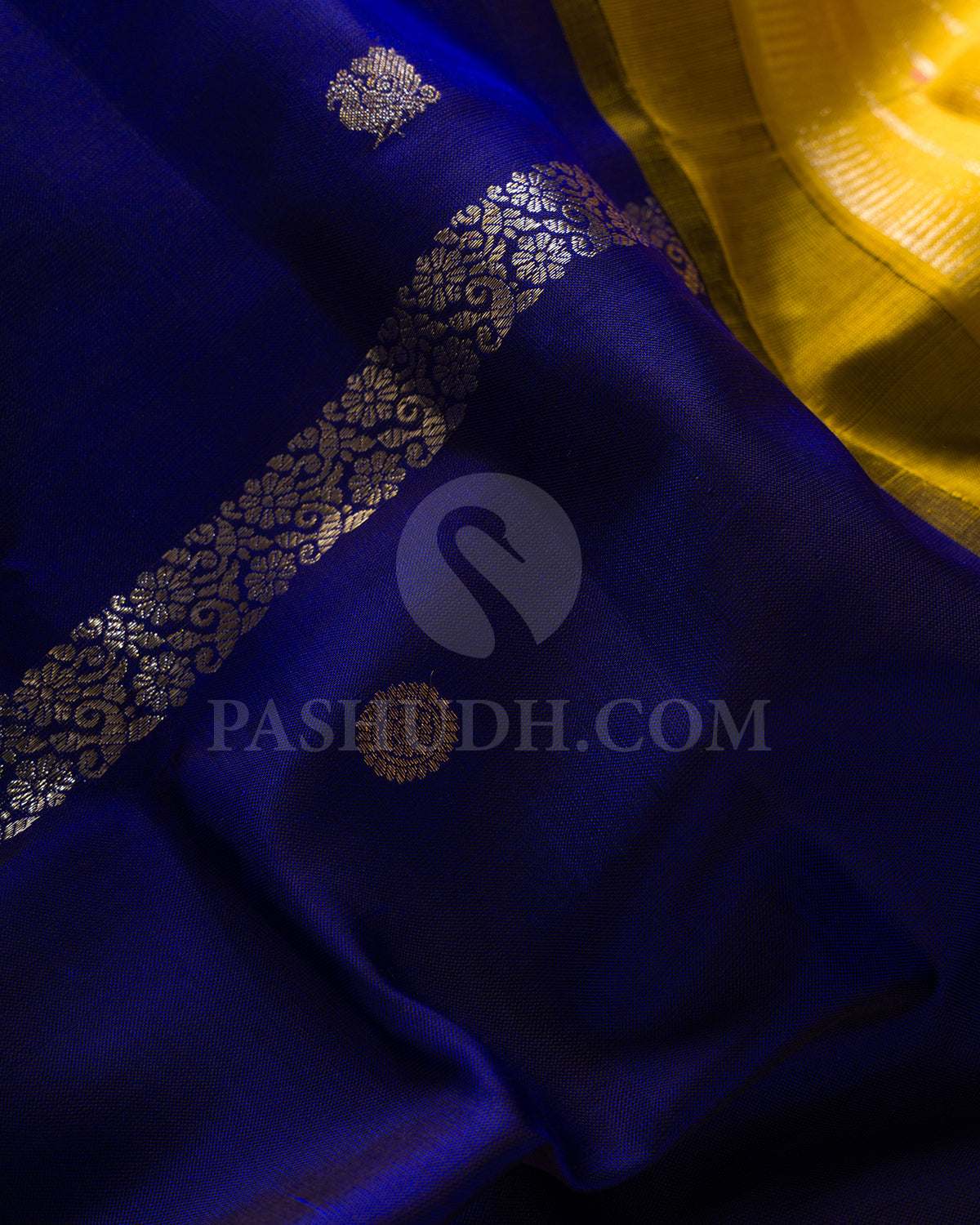 Royal Blue And Mustard Yellow Kanjivaram Silk Saree - S1414(A)