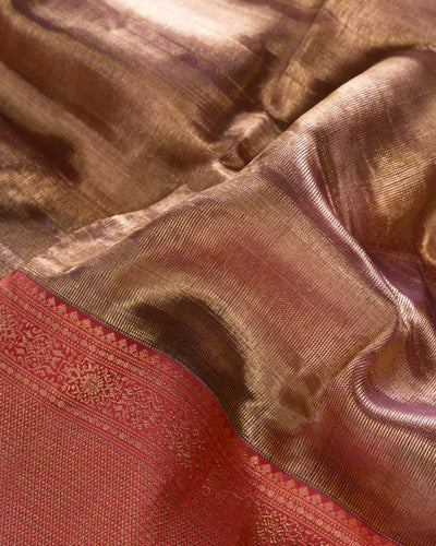 Antique Gold And Peachy Pink Shimmer Organza Kanjivaram Silk Saree - S1347( C )