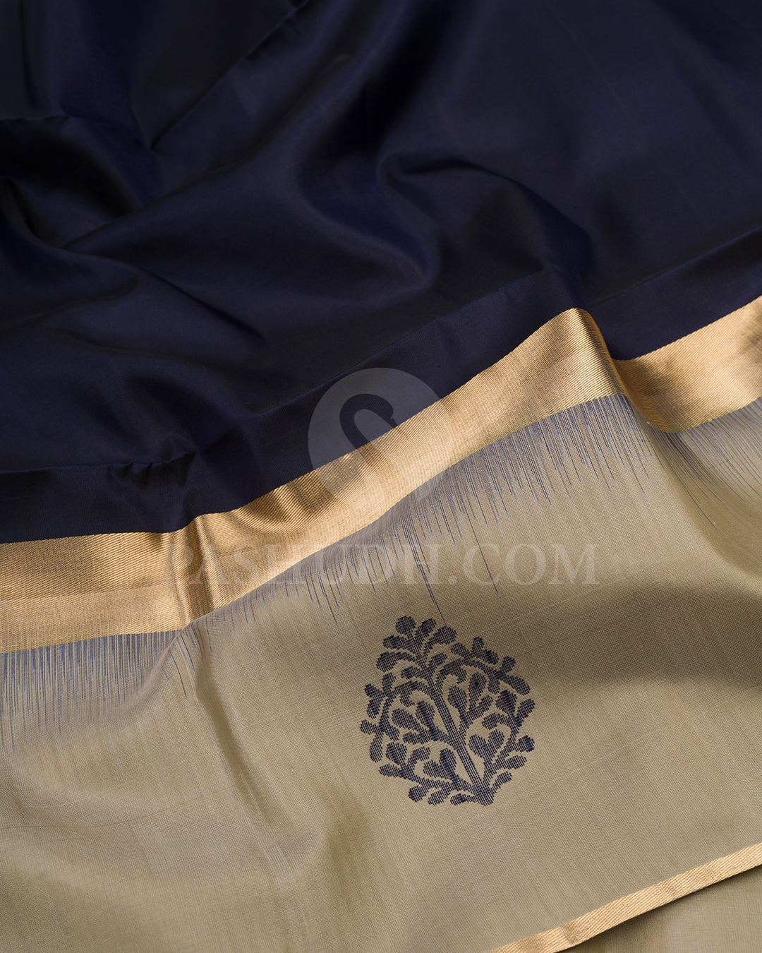 Navy Blue and Greige Soft Silk Saree - AC46