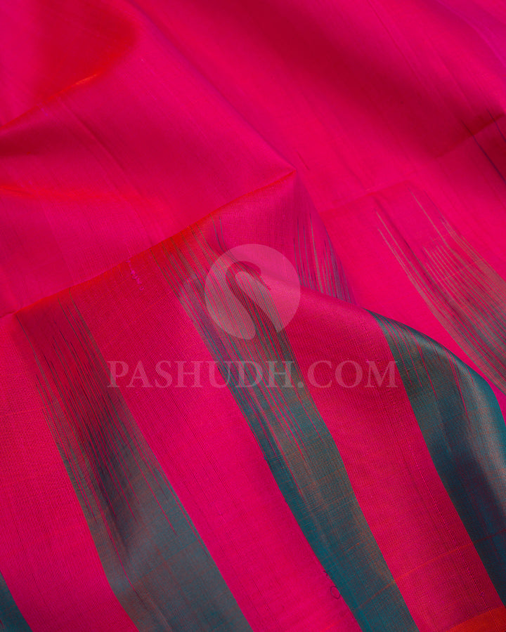 Bright Pink and Orange Shot Blue Soft Silk Saree - AC2