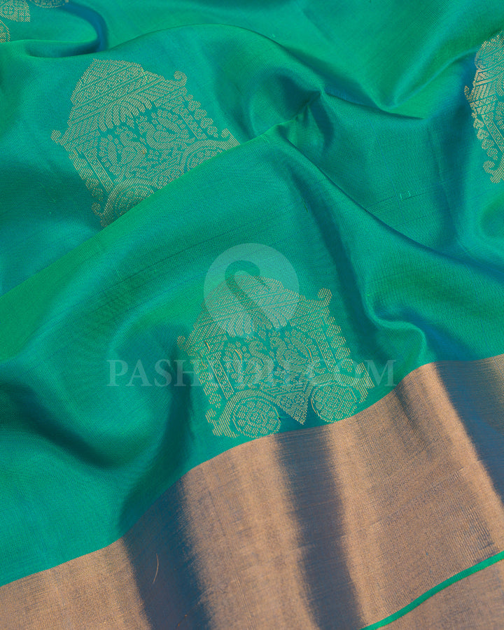 Reddish Pink and Blue Green Soft Silk Saree - AC53