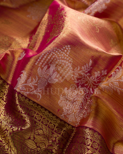 Pink And Aubergine Tissue Kanjivaram Silk Saree - BKB16