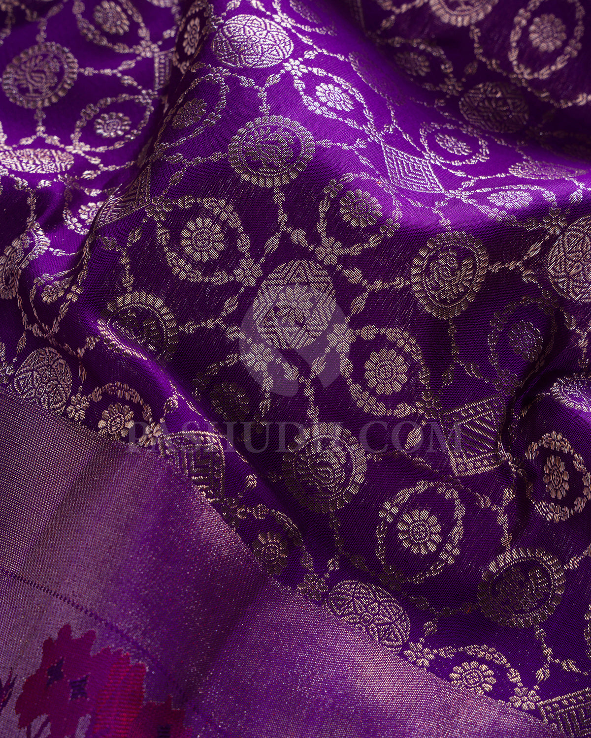 Violet Pure Zari Kanjivaram Silk Saree with Shimmer Paithani Border - P174(A)