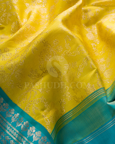 Neon Yellow And Sky Blue Kanjivaram Silk Saree - S1398(A)