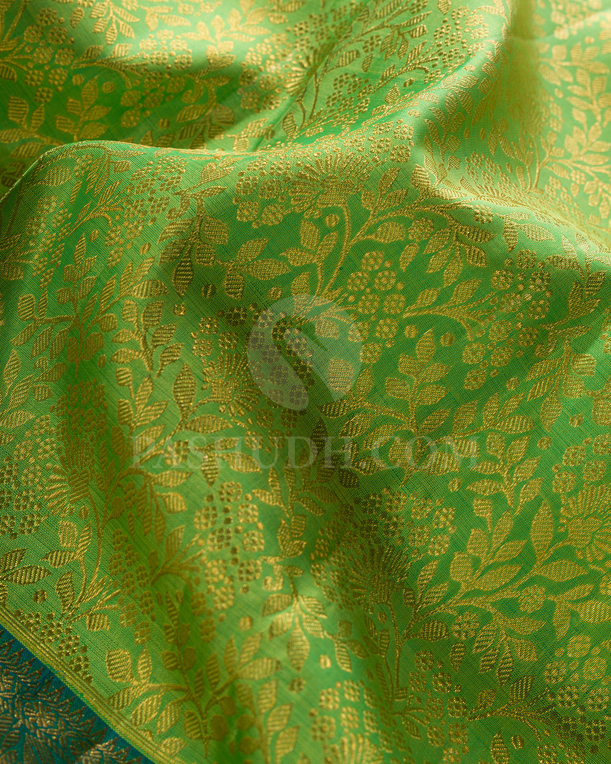 Pear Green And Teal Kanjivaram Silk Saree - BKB4