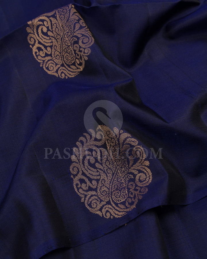 Navy Blue and Bright Pink Borderless Soft Silk Saree - AC28