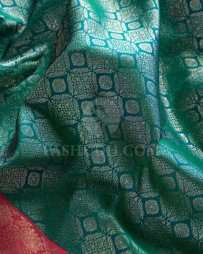 Green Shot Blue And Watermelon Pink Kanjivaram Silk Saree - S1387(A)