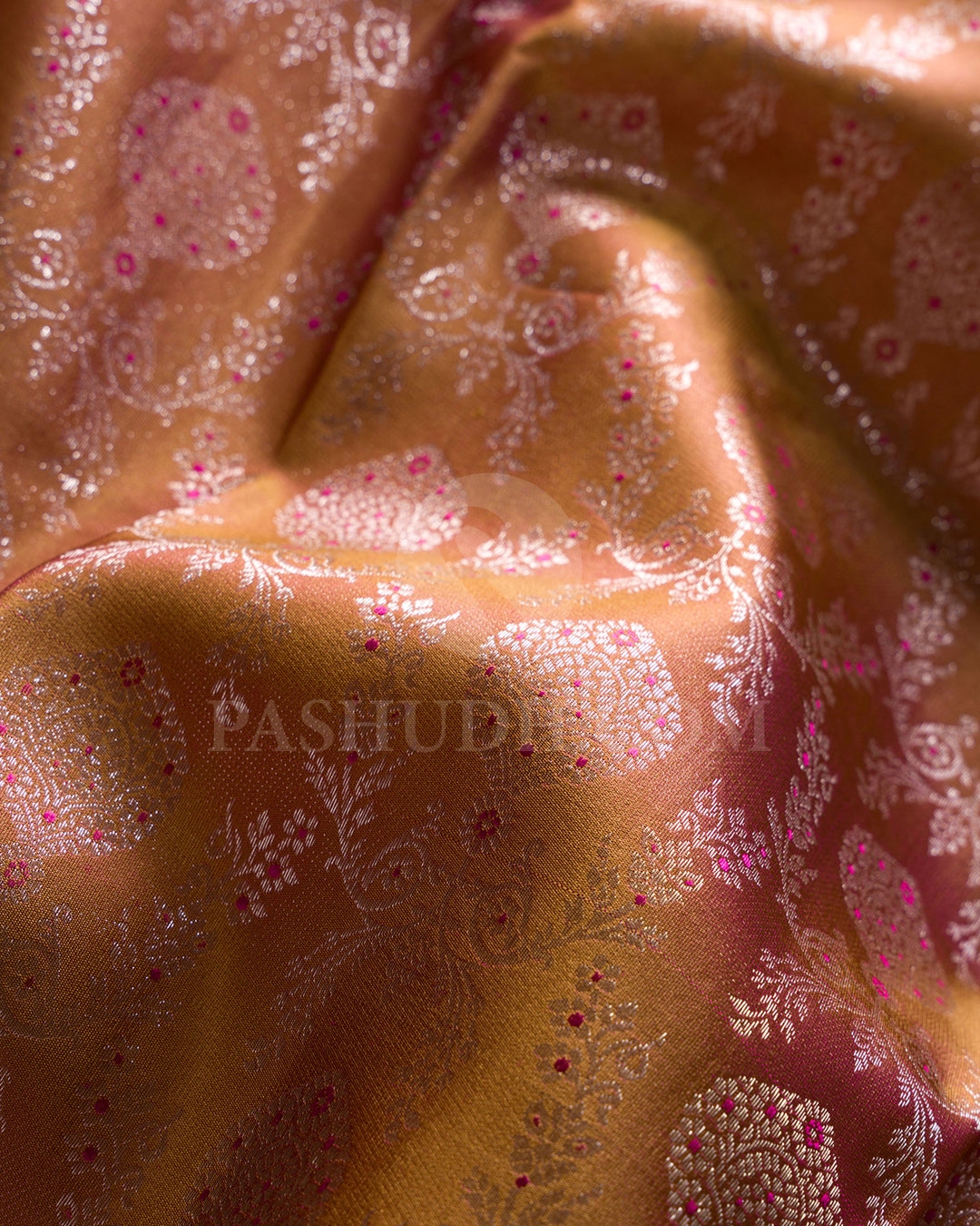 Golden Mustard and Bright Pink Kanjivaram Silk Saree - DT260(G)