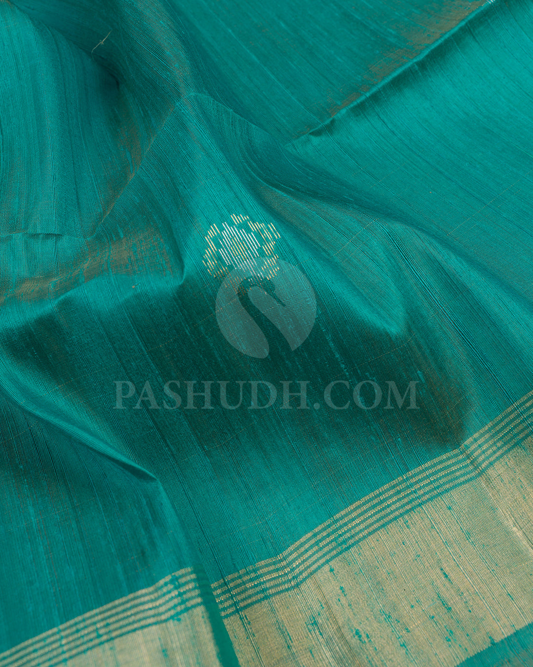 Prussian Green and Khaki Dupion Soft Silk Saree - AC50