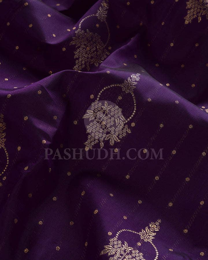 EggPlant Purple And Baby Pink Kanjivaram Silk Saree - S1173( C )