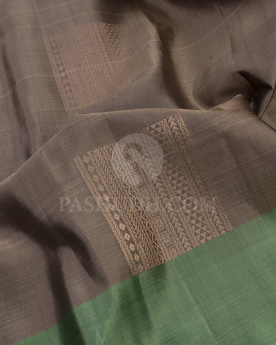 Fossil Grey and Cyan Soft Silk Saree - AC73