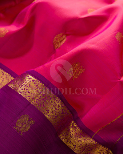 Dual Shaded Pink And Violet Kanjivaram Silk Saree - BKF5