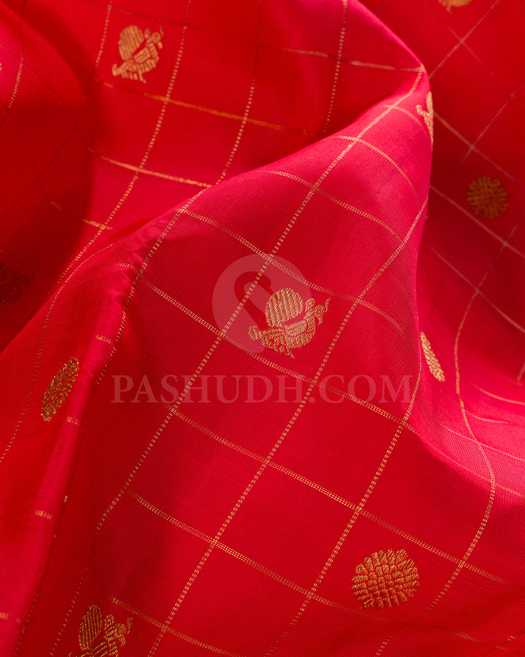 Chilly Red And Forest Green Borderless Kanjivaram Silk Saree - BKF3