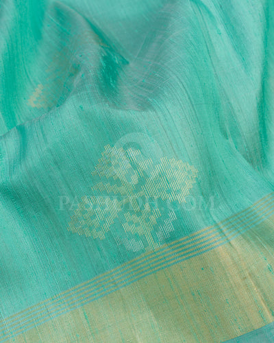 Cyan and Grey Dupion Soft Silk Saree - AC90