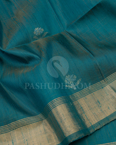 Prussian Green and Greige Soft Silk Saree - AC67