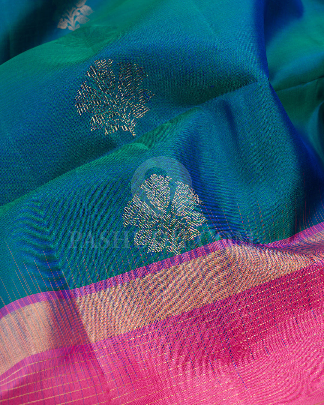Peacock Blue and Watermelon Pink Soft Silk Saree - AC7