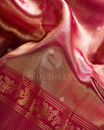 Pinkish Gold And Rani Pink Shimmer Organza Kanjivaram Silk Saree - S1385(A)