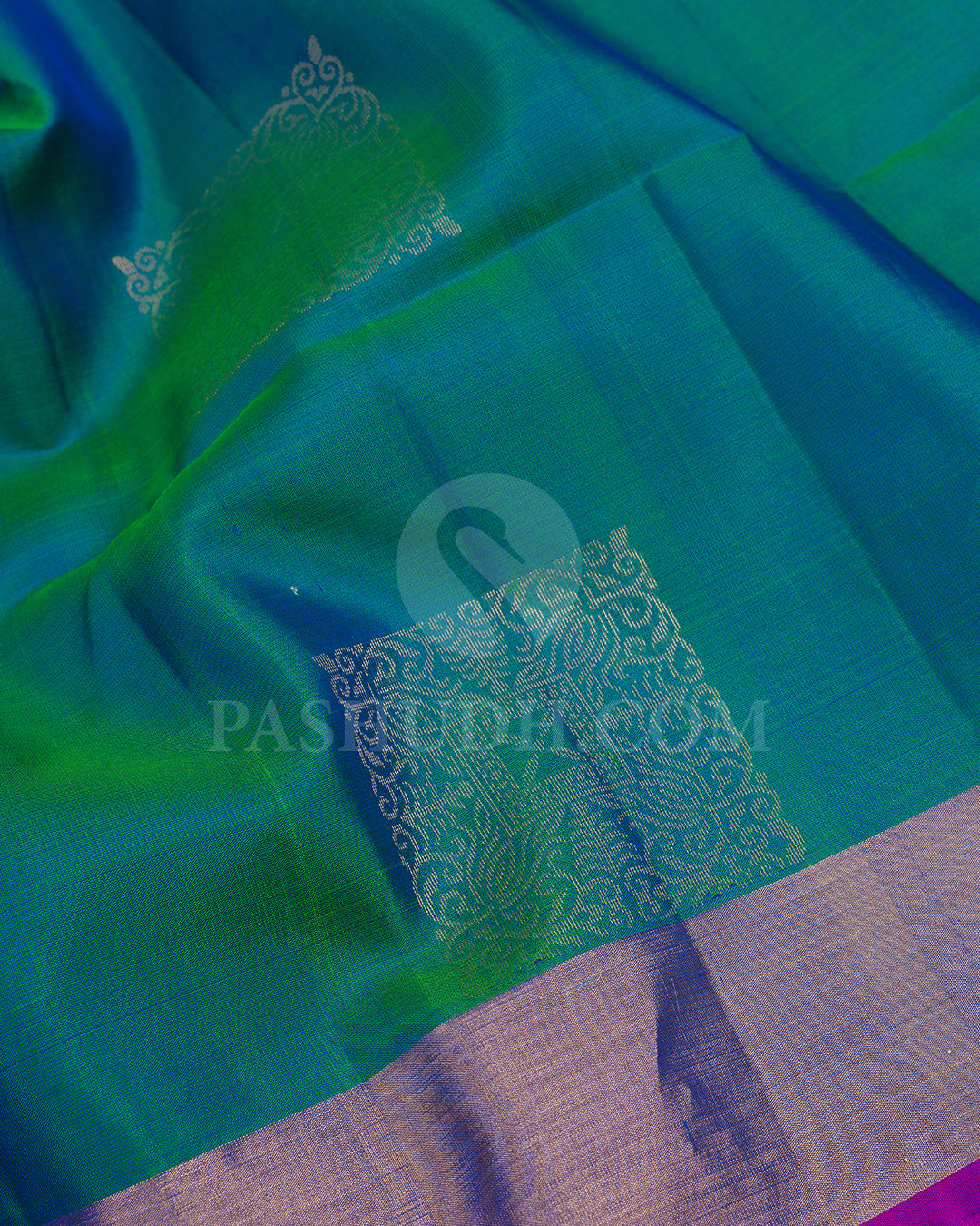 Blue Green and Rani Pink Sof Silk Saree - AC71