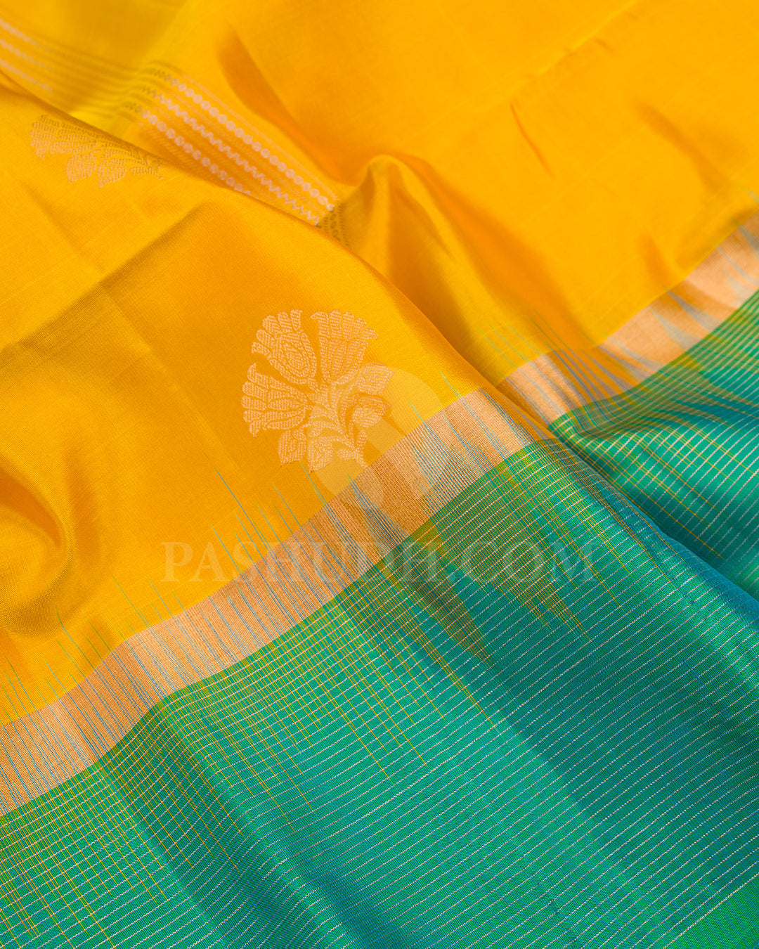 Mango Yellow and Blue Green Soft Silk Saree - AC1