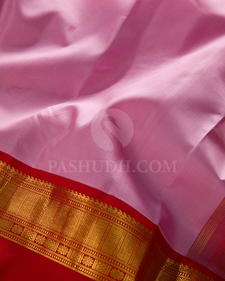 Baby Pink And Red Traditional Kanjivaram Silk Saree - SVJ84
