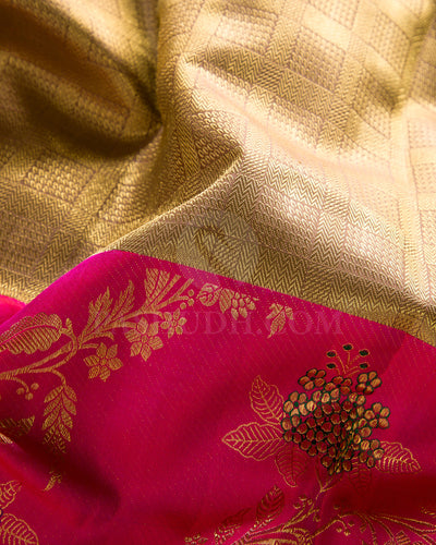 Pastel Brown and Rani Pink Pure Zari Kanjivaram Silk Saree - P166(A)