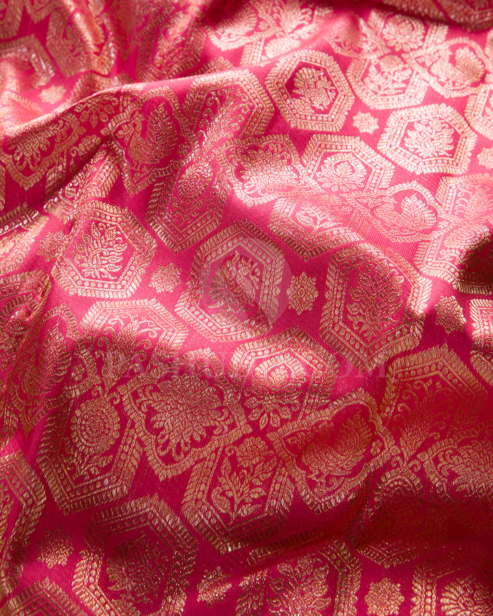 Watermelon Pink And Turquoise Blue Kanjivaram Silk Saree - S1308(A)