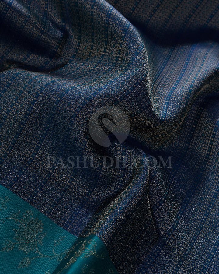 Cobalt Blue And Teal Blue Kanjivaram Silk Saree - DJ280(F)