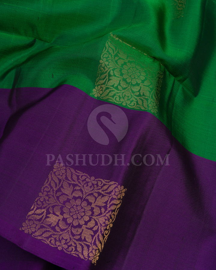 Parrot Green and Violet Soft Silk Saree - AC29