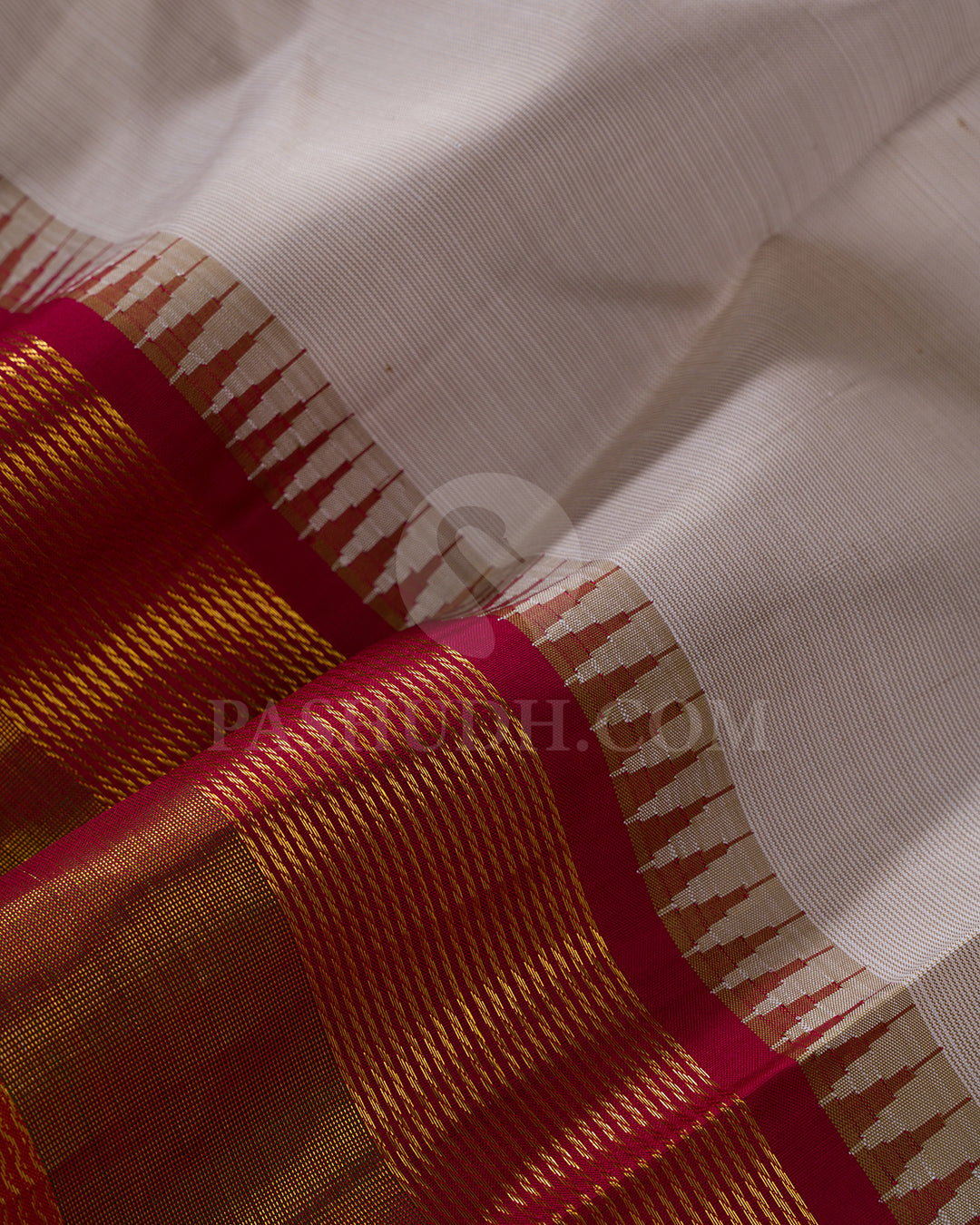 Beige And Red Kanjivaram Silk Saree - BKF20
