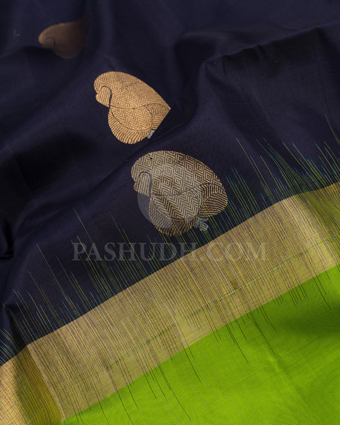 Navy Blue and Parrot Green Soft Silk Saree - AC105