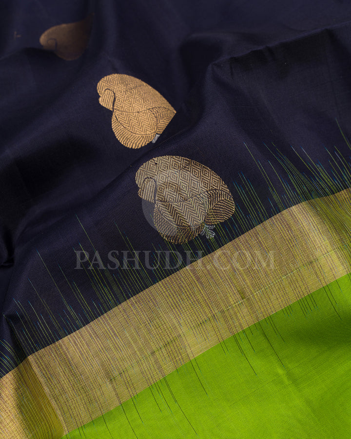 Navy Blue and Parrot Green Soft Silk Saree - AC105