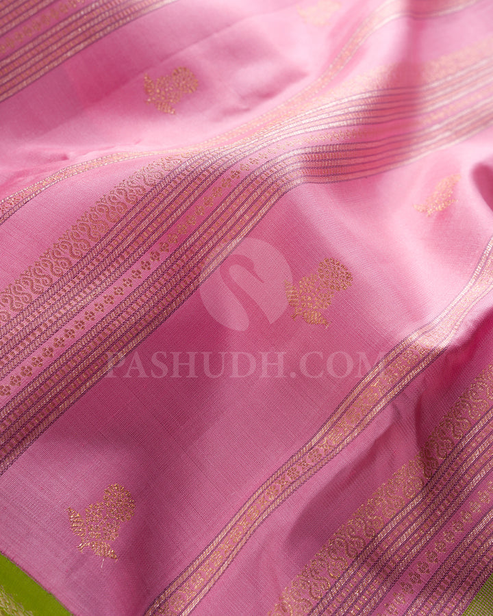 Rose Pink And Parrot Green Kanjivaram Silk Saree - S1333(B)