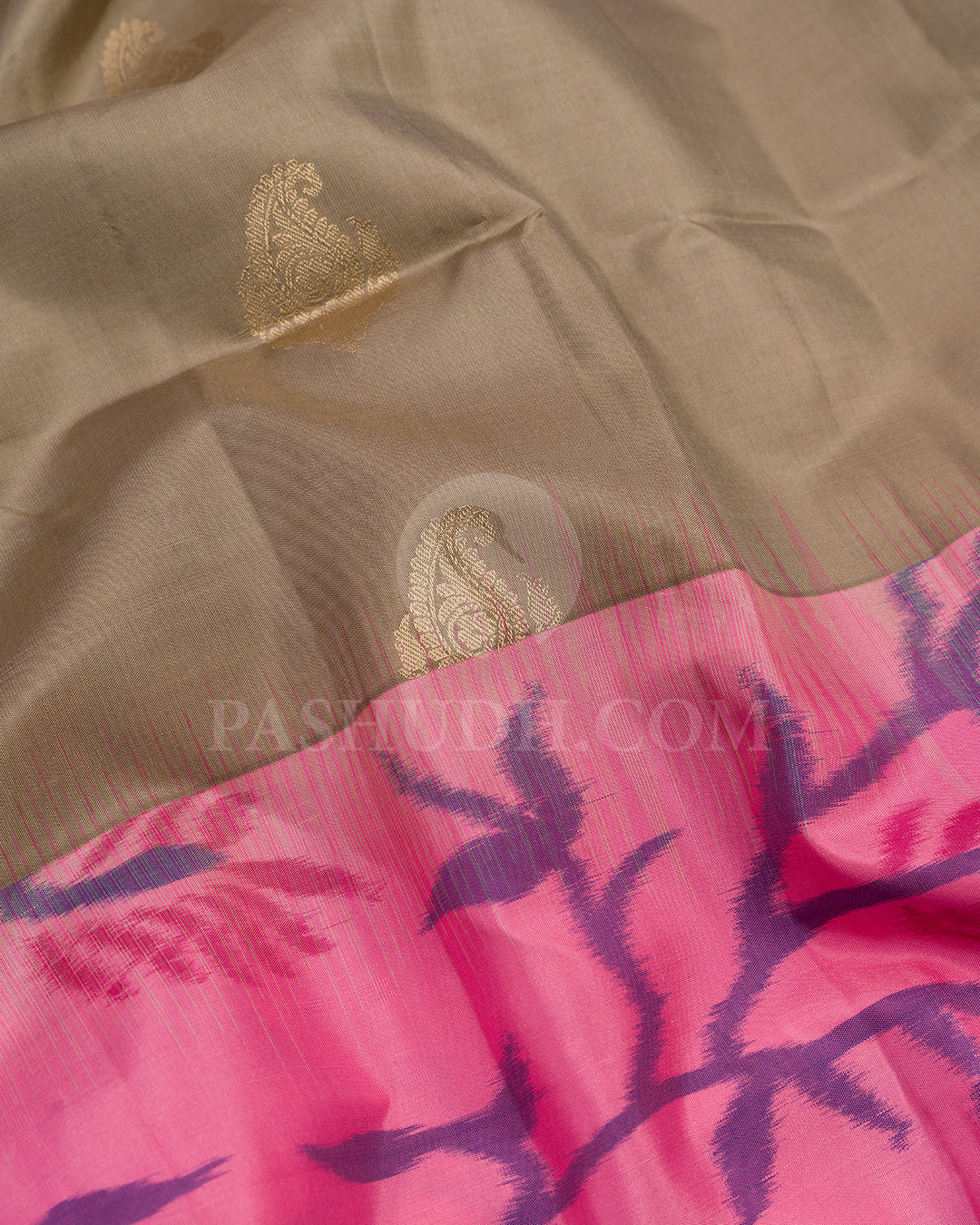 Khaki and Light Pink Soft Silk Saree - AC36