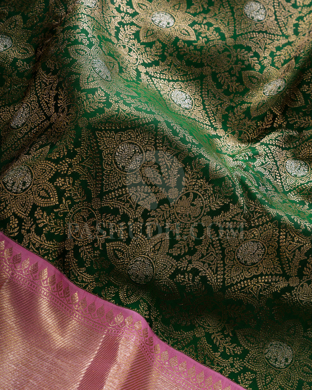 Forest Green and Baby Pink Kanijvaram Silk Saree - S1374(A)