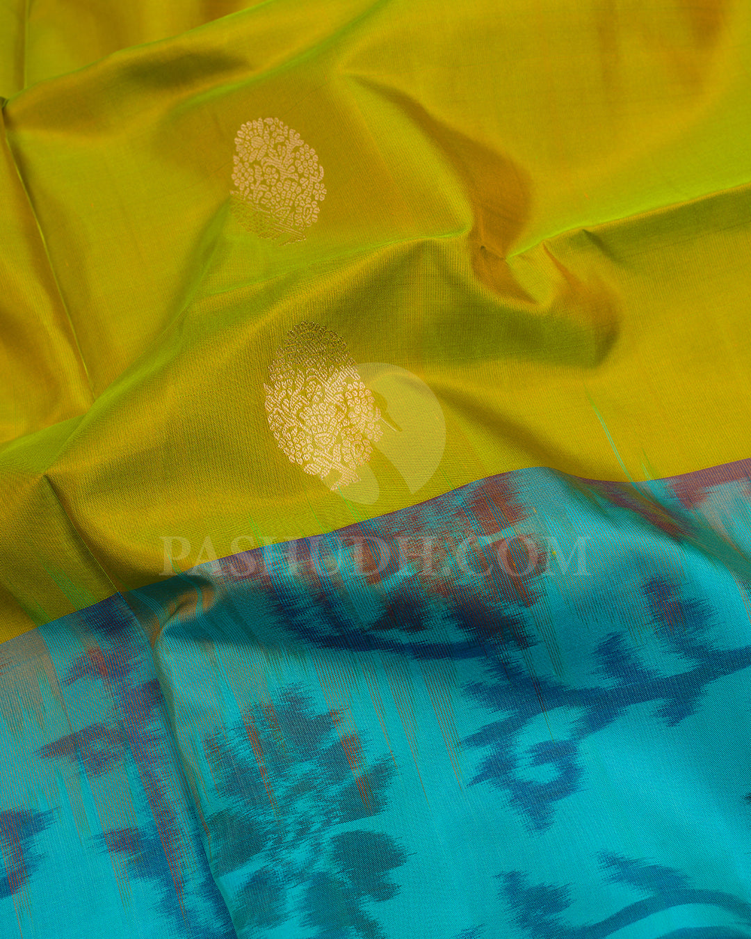 Olive Green and Turquoise Blue Soft Silk Saree - AC52