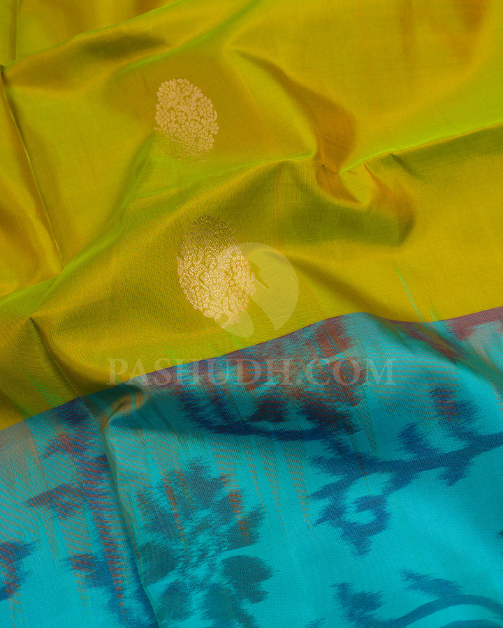 Olive Green and Turquoise Blue Soft Silk Saree - AC52